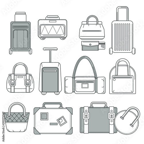 Suitcase or handbag, bag or valise, traveling baggage isolated objects