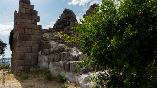 Historical walls of the fortress in Bodrum. historical fortification located in the port city .