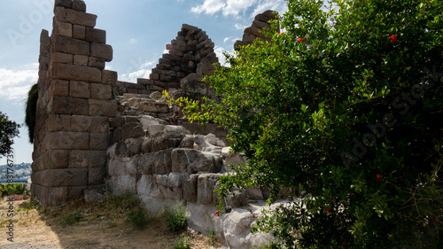 Historical walls of the fortress in Bodrum. historical fortification located in the port city . photo