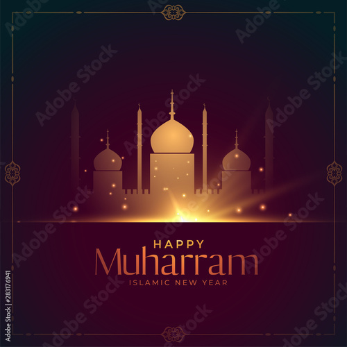 glowing mosque design for happy muharram festival photo