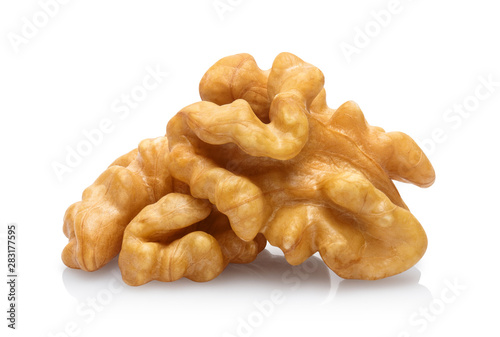 Delicious walnut kernels, isolated on white background photo