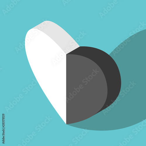 Isometric black, white heart