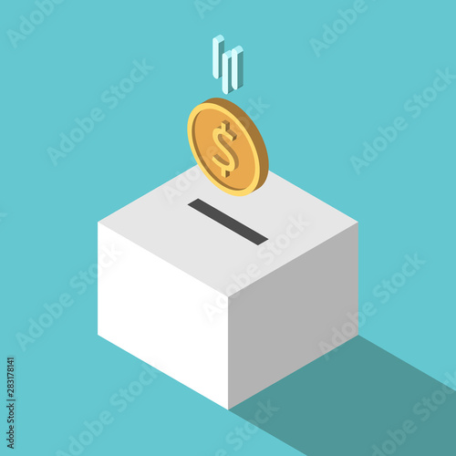 Isometric coin falling, box