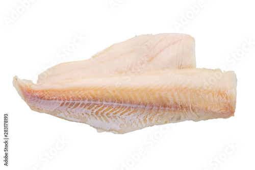 Top view of cod fillet isolated on white photo