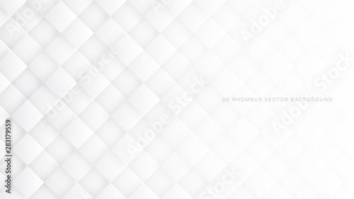 3D Vector Rhombus Blocks Conceptual Sci-Fi White Abstract Background. Three Dimensional Science Technology Tetragonal Structure Light Wallpaper. Tech Clear Blank Subtle Textured Backdrop
