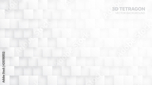 Conceptual 3D Vector Tetragons Technologic White Abstract Background. Science Technology Square Blocks Structure Light Wallpaper. Three Dimensional Tech Clear Blank Subtle Textured Backdrop