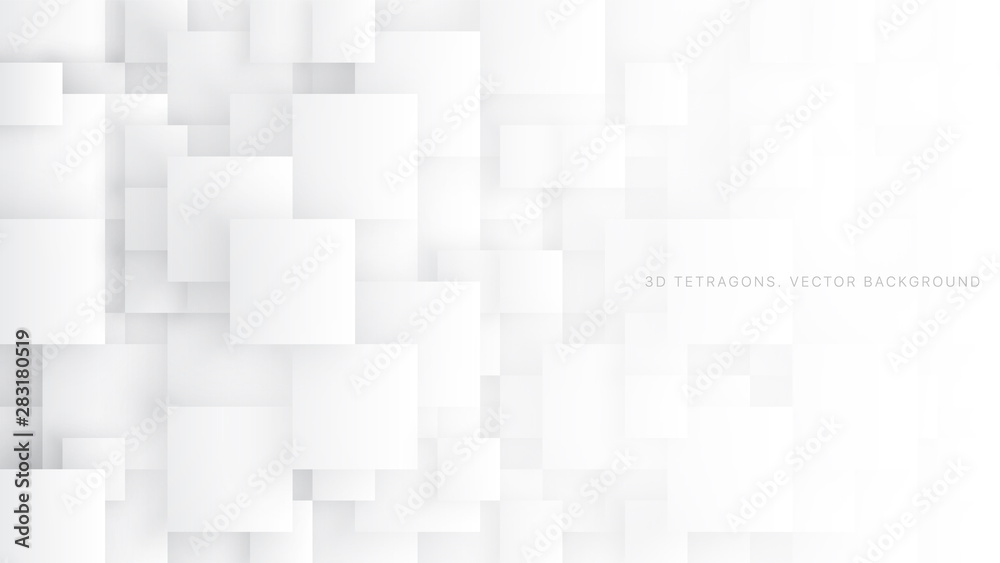 Conceptual 3D Vector Different Size Tetragons Technologic White Abstract Background. Science Technology Square Blocks Structure Light Wallpaper. Tech Clear Blank Subtle Textured Backdrop