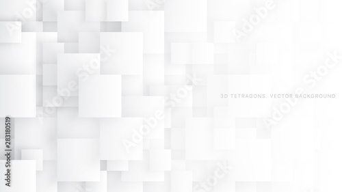 Conceptual 3D Vector Different Size Tetragons Technologic White Abstract Background. Science Technology Square Blocks Structure Light Wallpaper. Tech Clear Blank Subtle Textured Backdrop
