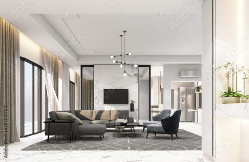 Interior living area in modern luxury style. 3D rendering