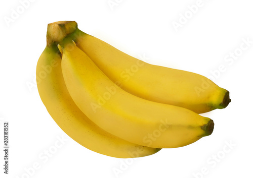 Three bananas isolated on a white background with clipping paths