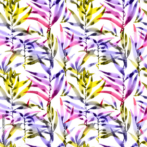 Watercolor painted leaves pattern