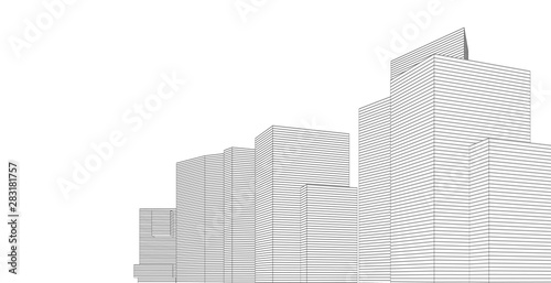 architecture background 3d illustration  sketch line geometric  architectural background