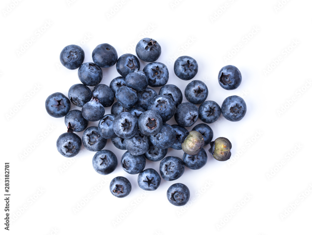 Blueberries isolated on white background. top view Blueberries isolated on white background. top view
