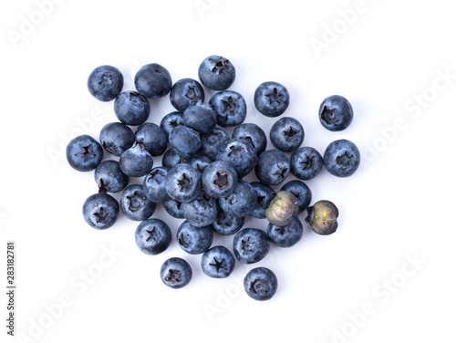 Blueberries  isolated on white background. top view