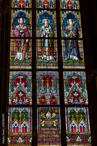 Saints Adalbert  Kirillus  Clemens. Stained glass
