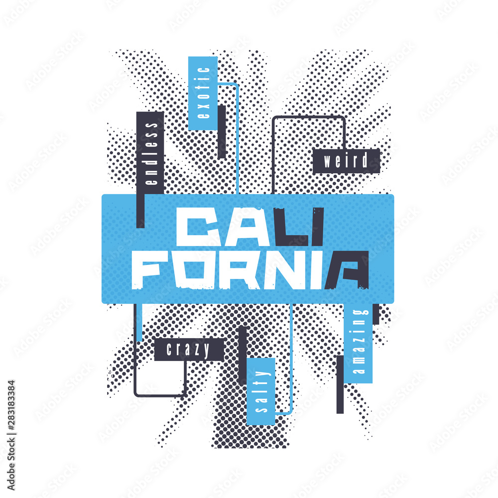 © rikkyal - California. Graphic summer t-shirt design with the stylized palm tree. Vector illustration