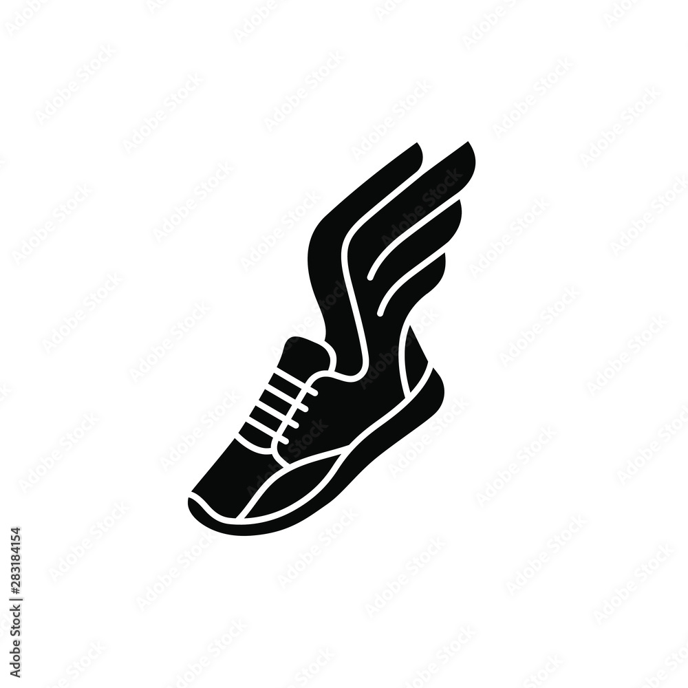 Speeding running sport shoe symbol, icon or logo. Running shoe with wings.  Vector illustration Stock Vector | Adobe Stock