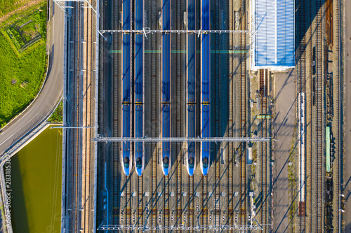 фотографія Above view of high speed train maintenance Facility