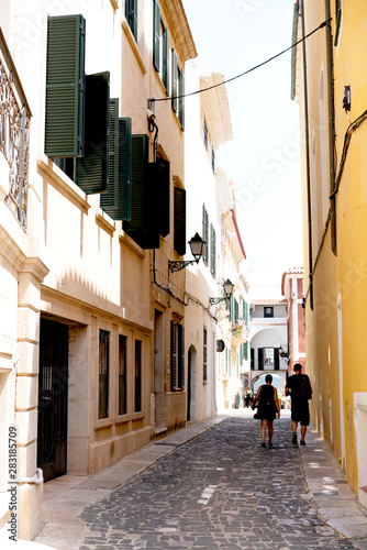 Fototapeta Naklejka Na Ścianę i Meble -  Streets of old city in Menorca Balearic Island Spain