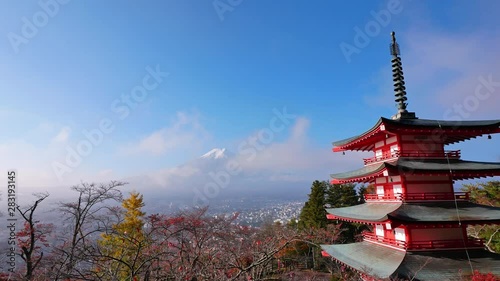 Colorful Autumn with Mountain Fuji and Chureito Pagoda in Japan around Lake Kawaguchiko