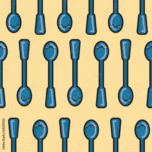 Yellow kawaii teaspoon seamless pattern print background