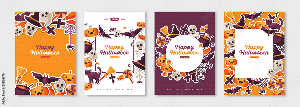 Happy Halloween posters set - obrazy, fototapety, plakaty 