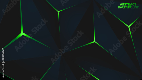 Abstract black polygon Green light futuristic technology design background vector illustration.