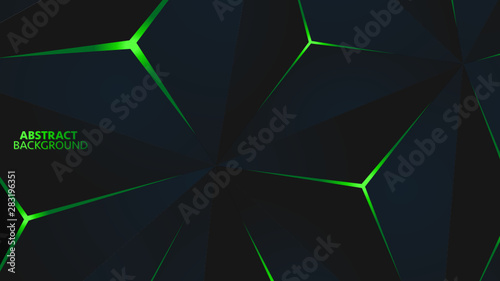 Abstract black polygon Green light futuristic technology design background vector illustration.