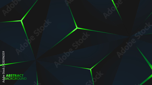 Abstract black polygon Green light futuristic technology design background vector illustration.