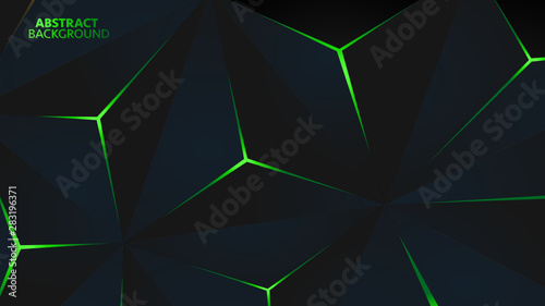 Abstract black polygon Green light futuristic technology design background vector illustration.
