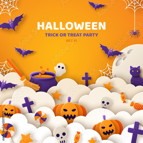 Halloween orange paper cut banner