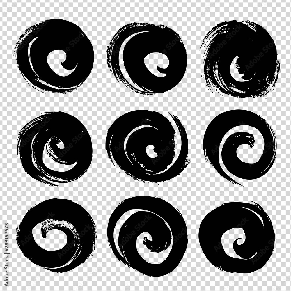 Black ink round brushstrokes abstract textured big set isolated on imitation transparent background Black ink round brushstrokes abstract textured big set isolated on imitation transparent background