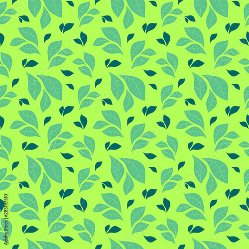 On a green background  stylized leaves - light green and dark green  summer background.