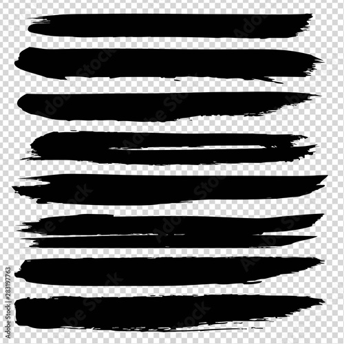Long smooth brushstrokes abstract textured black isolated on imitation transparent background