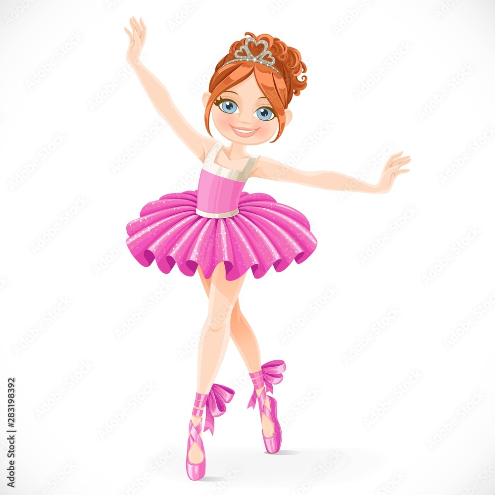 Cartoon ballerina girl in blue dress dancing isolated on a white background  Stock Vector | Adobe Stock