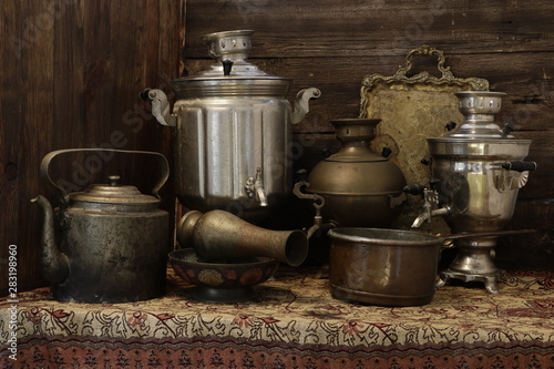  still life with samovars and antique items, subject shooting