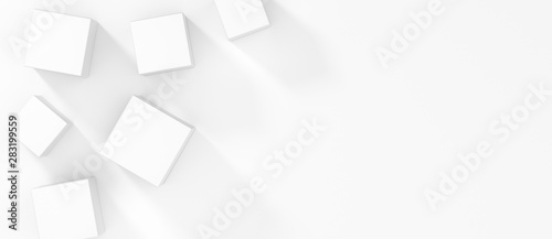 abstract white cubes on clean background as banner - 3D Illustration
