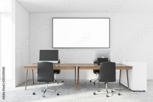 White office interior with horizontal poster