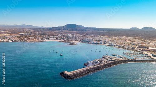 aerial view of corralejo's harbor