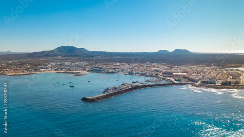 aerial view of corralejo's harbor