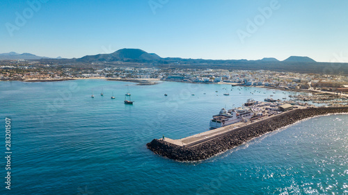 aerial view of corralejo's harbor