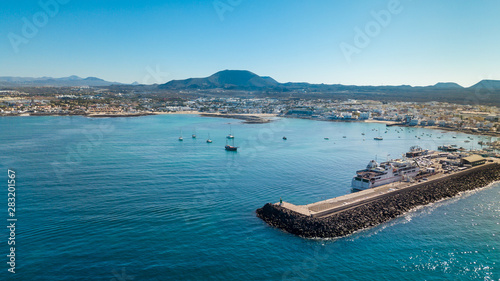 aerial view of corralejo's harbor