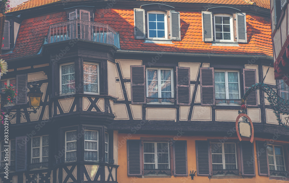 Traditional colorful half-timbered houses in Colmar Old Town, Alsace, France.