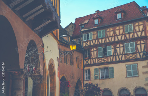 Fototapeta Naklejka Na Ścianę i Meble -  St Martin Church in Colmar, Haut Rhin in Alsace, France. View of the city colmar in france famous for its colorful houses and small streets along the river and the gigantic Gothic cathedral.