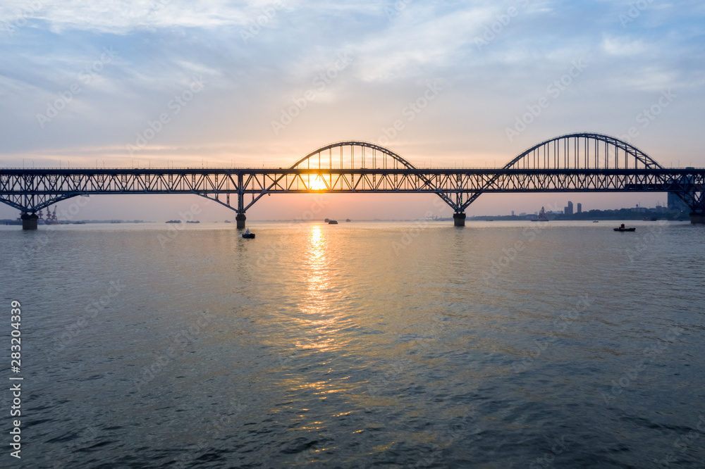 jiujiang yangtze river bridge in sunrise