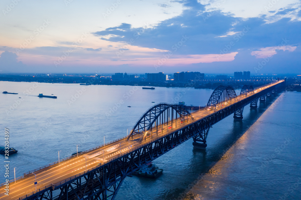 jiujiang yangtze river bridge in nightfall