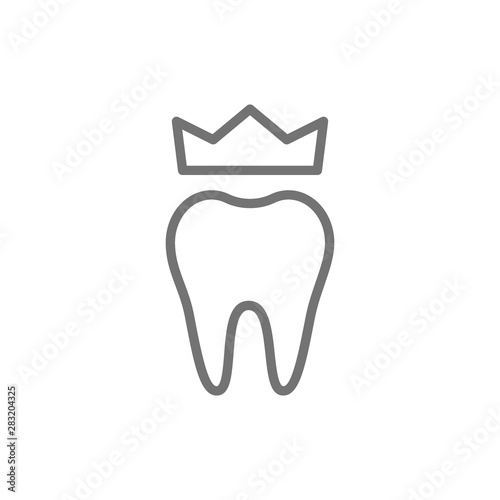 Dental crown, denture line icon. Isolated on white background
