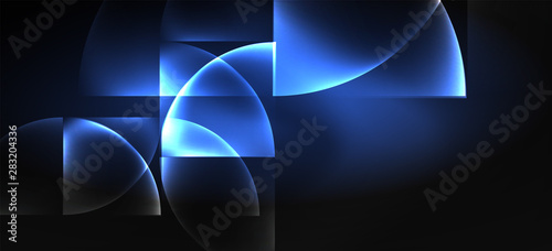 Neon glowing techno lines, hi-tech futuristic abstract background. Template with abstract shapes in dark space