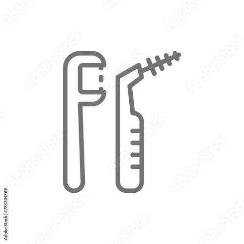 Flosser, dental floss line icon. Isolated on white background