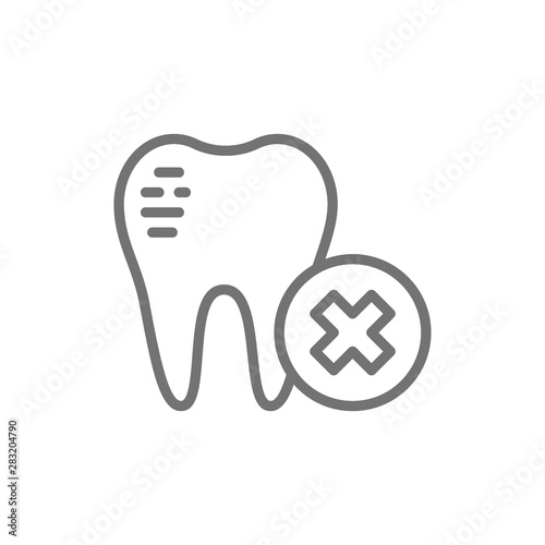 Damaged tooth enamel, dental broken line icon.